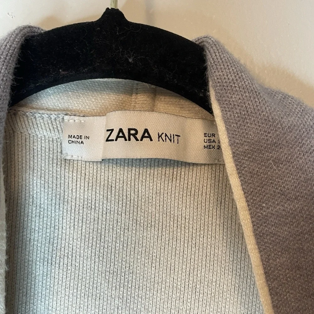 Zara Knit Long Cardigan Size Small Charcoal Gray With Piping Pockets Comfortable